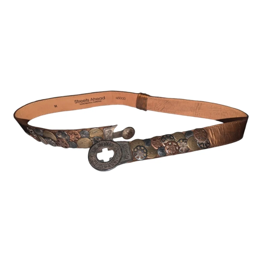 Rare Vintage Streets Ahead Santa Monica Copper Coin Adjustable Leather Belt